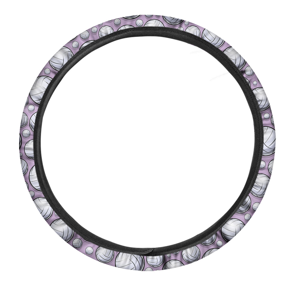 Purple And White Volleyball Print Car Steering Wheel Cover