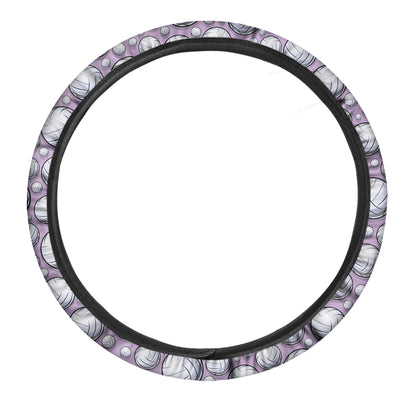 Purple And White Volleyball Print Car Steering Wheel Cover
