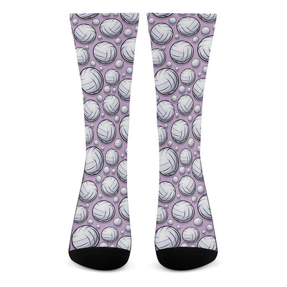 Purple And White Volleyball Print Crew Socks