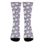 Purple And White Volleyball Print Crew Socks
