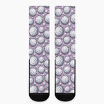 Purple And White Volleyball Print Crew Socks