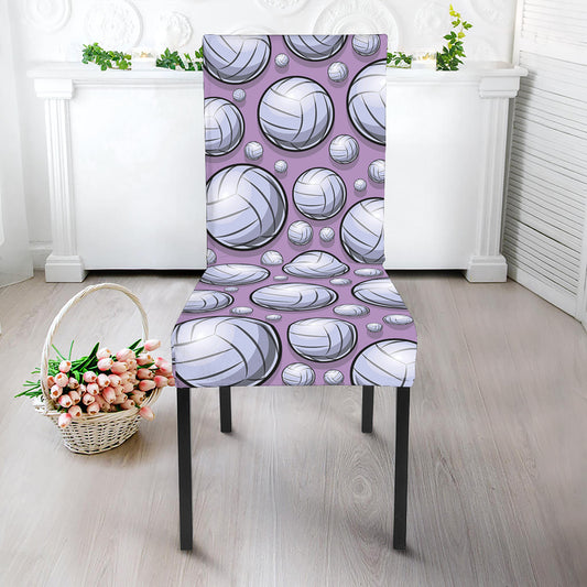 Purple And White Volleyball Print Dining Chair Slipcover