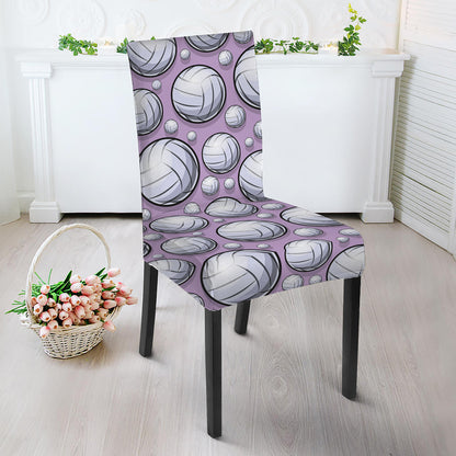 Purple And White Volleyball Print Dining Chair Slipcover