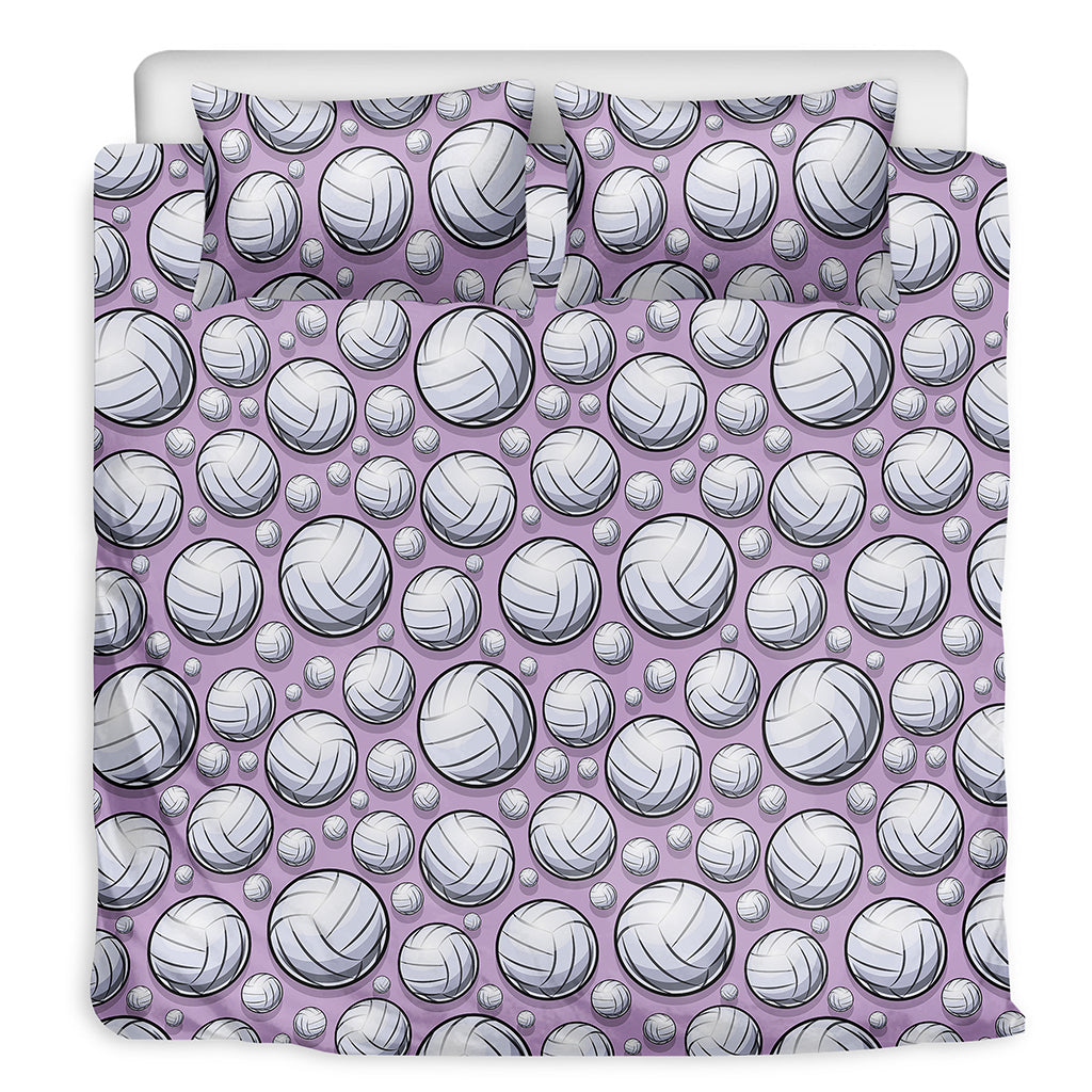 Purple And White Volleyball Print Duvet Cover Bedding Set