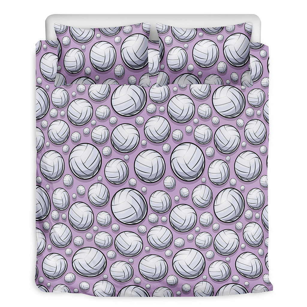 Purple And White Volleyball Print Duvet Cover Bedding Set