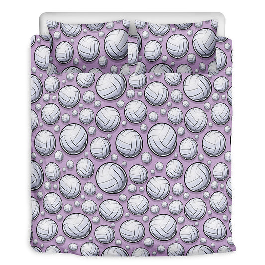 Purple And White Volleyball Print Duvet Cover Bedding Set