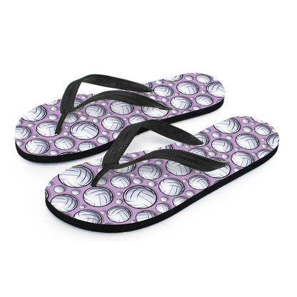 Purple And White Volleyball Print Flip Flops