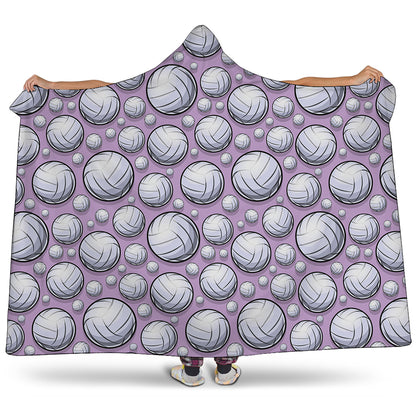 Purple And White Volleyball Print Hooded Blanket
