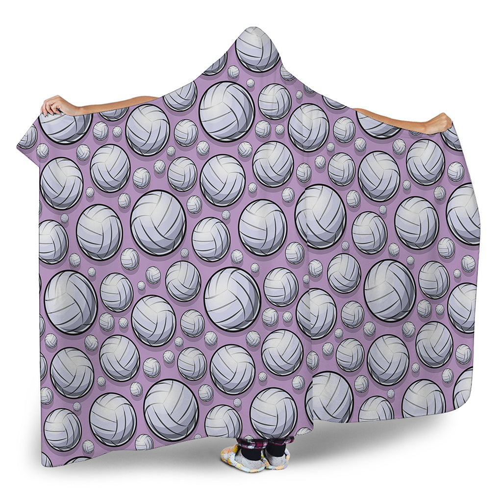 Purple And White Volleyball Print Hooded Blanket