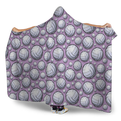 Purple And White Volleyball Print Hooded Blanket