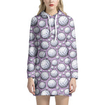Purple And White Volleyball Print Hoodie Dress