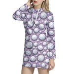 Purple And White Volleyball Print Hoodie Dress