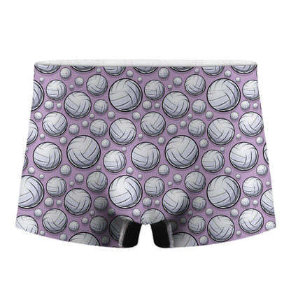 Purple And White Volleyball Print Men's Boxer Briefs
