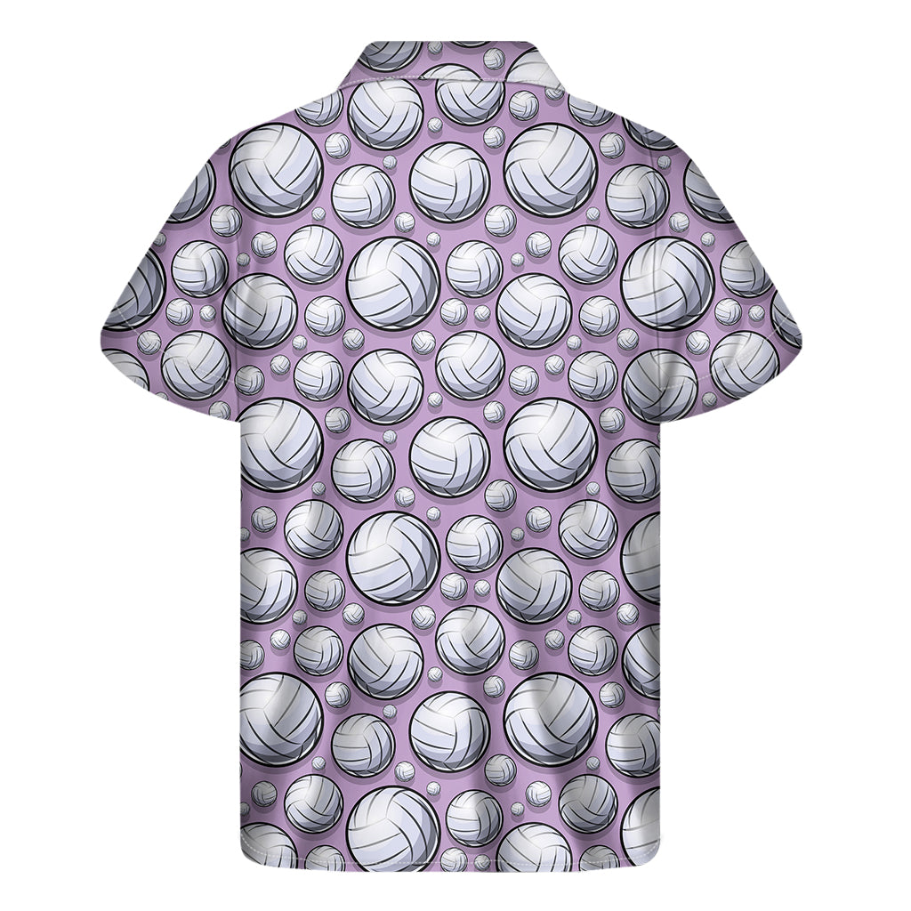 Purple And White Volleyball Print Men's Short Sleeve Shirt