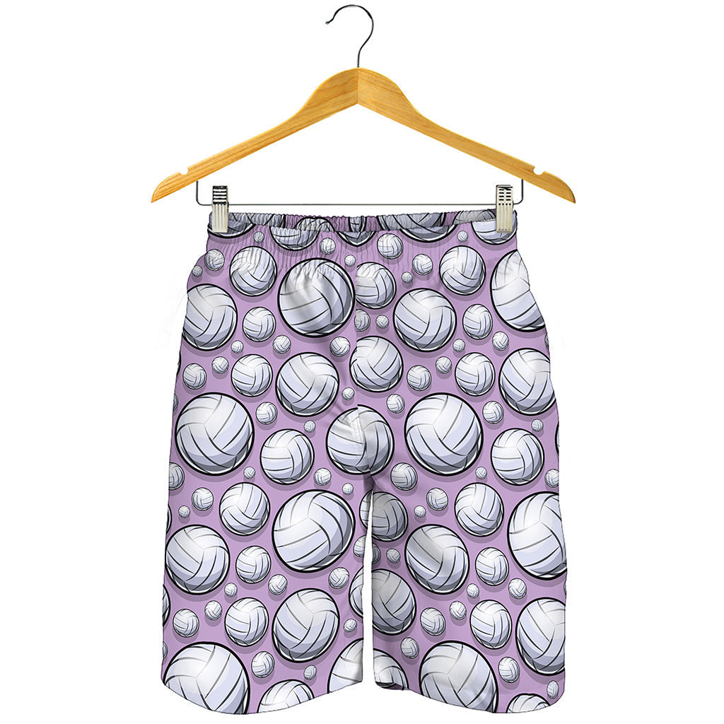 Purple And White Volleyball Print Men's Shorts