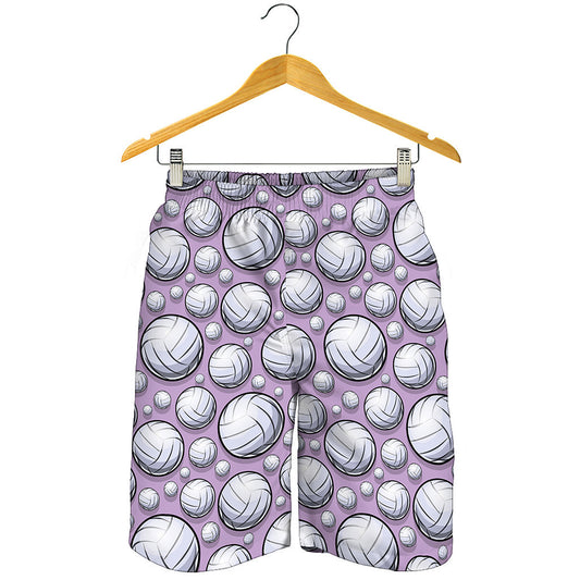 Purple And White Volleyball Print Men's Shorts