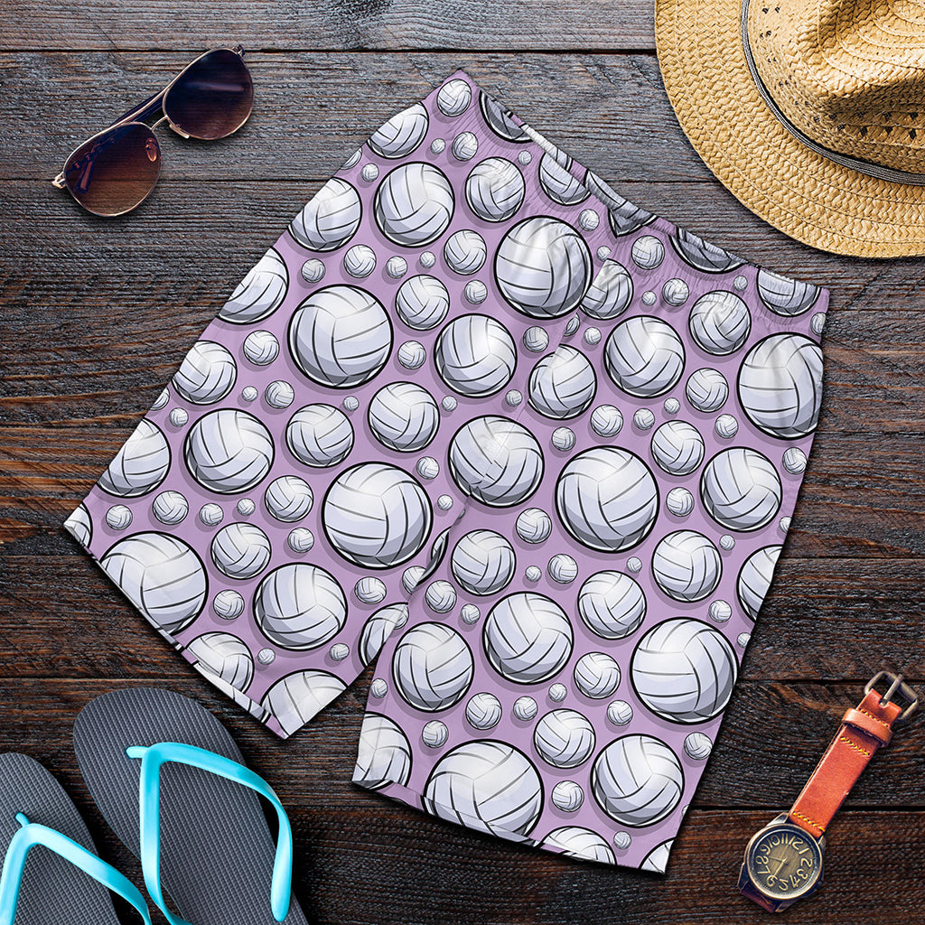Purple And White Volleyball Print Men's Shorts