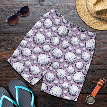 Purple And White Volleyball Print Men's Shorts