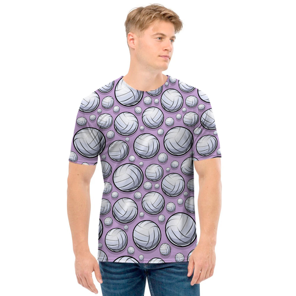 Purple And White Volleyball Print Men's T-Shirt