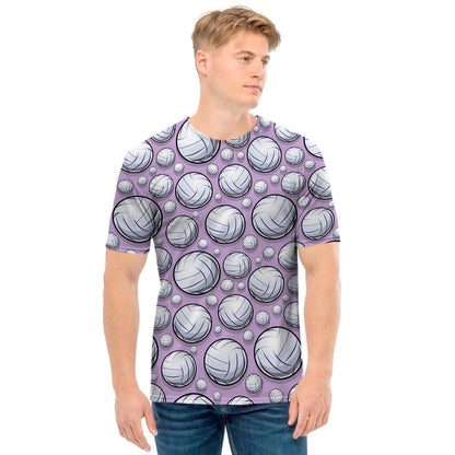 Purple And White Volleyball Print Men's T-Shirt