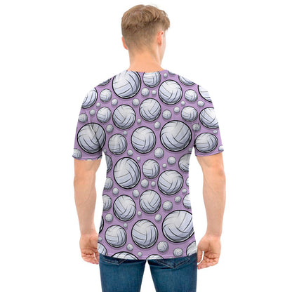 Purple And White Volleyball Print Men's T-Shirt