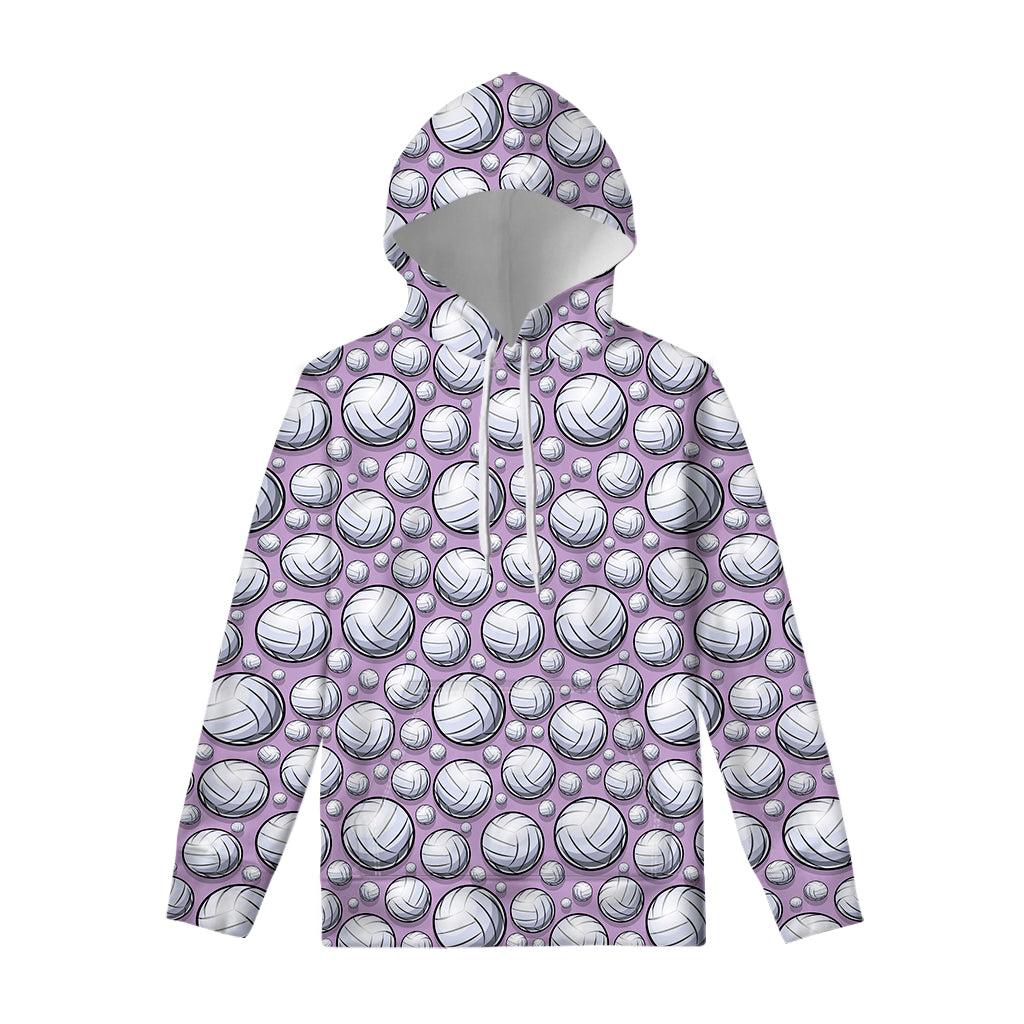 Purple And White Volleyball Print Pullover Hoodie