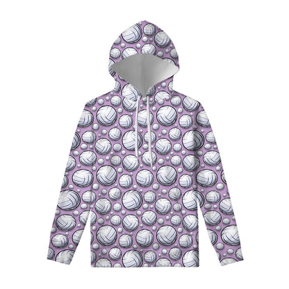 Purple And White Volleyball Print Pullover Hoodie