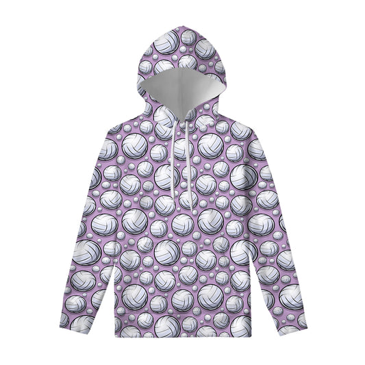 Purple And White Volleyball Print Pullover Hoodie