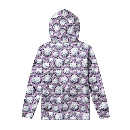 Purple And White Volleyball Print Pullover Hoodie