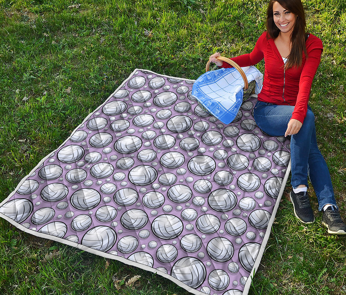 Purple And White Volleyball Print Quilt