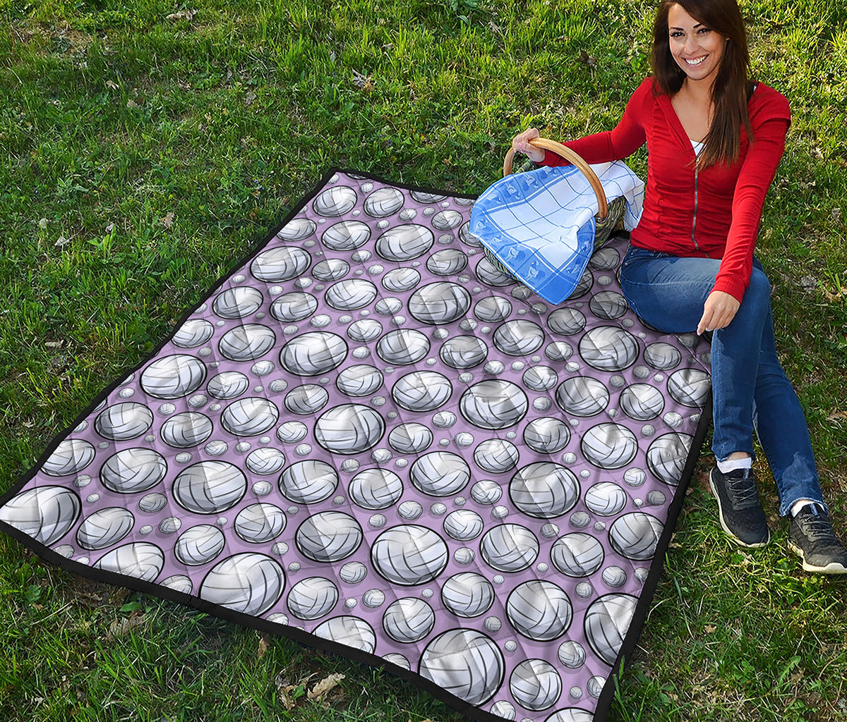 Purple And White Volleyball Print Quilt