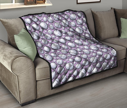 Purple And White Volleyball Print Quilt