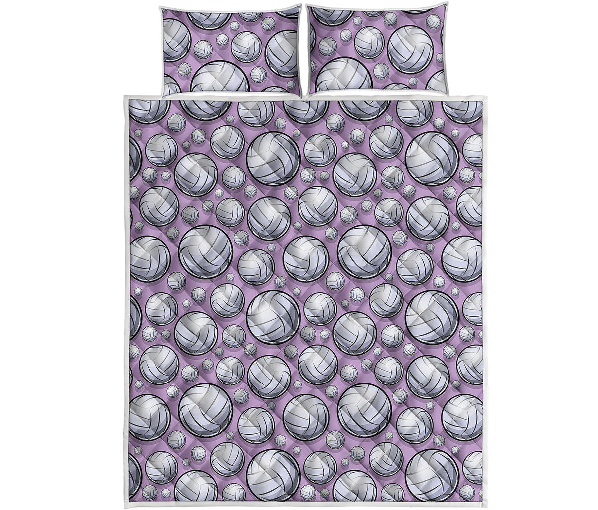 Purple And White Volleyball Print Quilt Bed Set