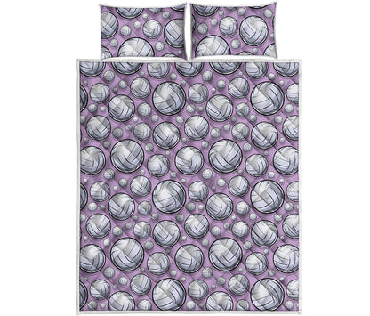 Purple And White Volleyball Print Quilt Bed Set