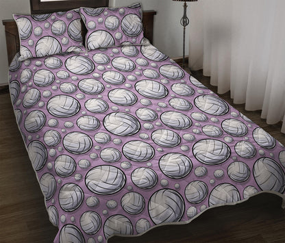 Purple And White Volleyball Print Quilt Bed Set