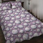 Purple And White Volleyball Print Quilt Bed Set