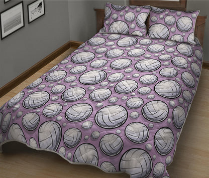 Purple And White Volleyball Print Quilt Bed Set
