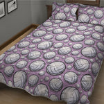 Purple And White Volleyball Print Quilt Bed Set