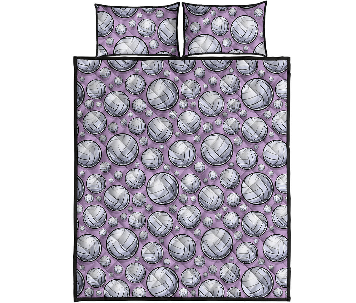Purple And White Volleyball Print Quilt Bed Set