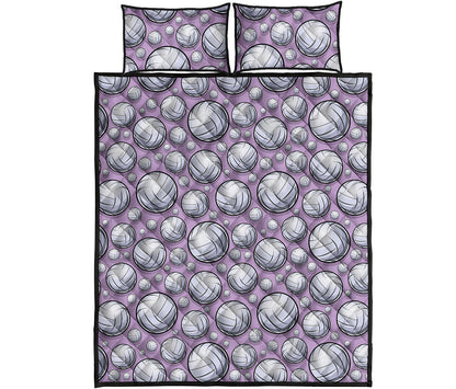 Purple And White Volleyball Print Quilt Bed Set