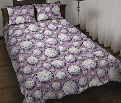 Purple And White Volleyball Print Quilt Bed Set