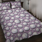 Purple And White Volleyball Print Quilt Bed Set