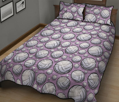 Purple And White Volleyball Print Quilt Bed Set