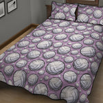 Purple And White Volleyball Print Quilt Bed Set