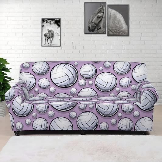 Purple And White Volleyball Print Sofa Cover