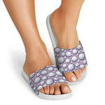 Purple And White Volleyball Print White Slide Sandals