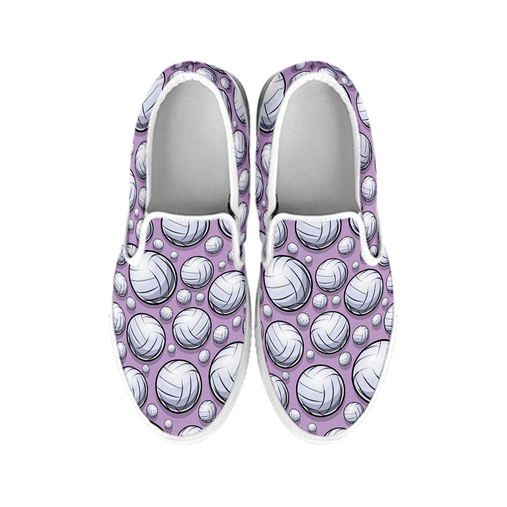 Purple And White Volleyball Print White Slip On Shoes