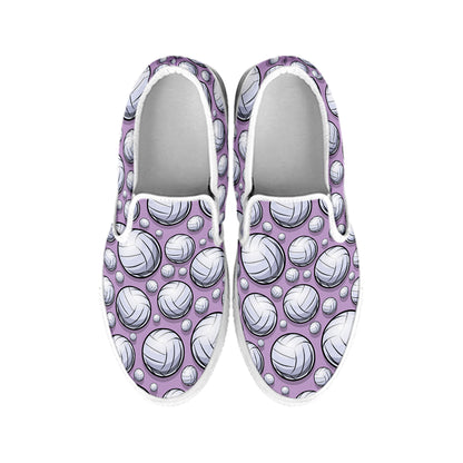Purple And White Volleyball Print White Slip On Shoes
