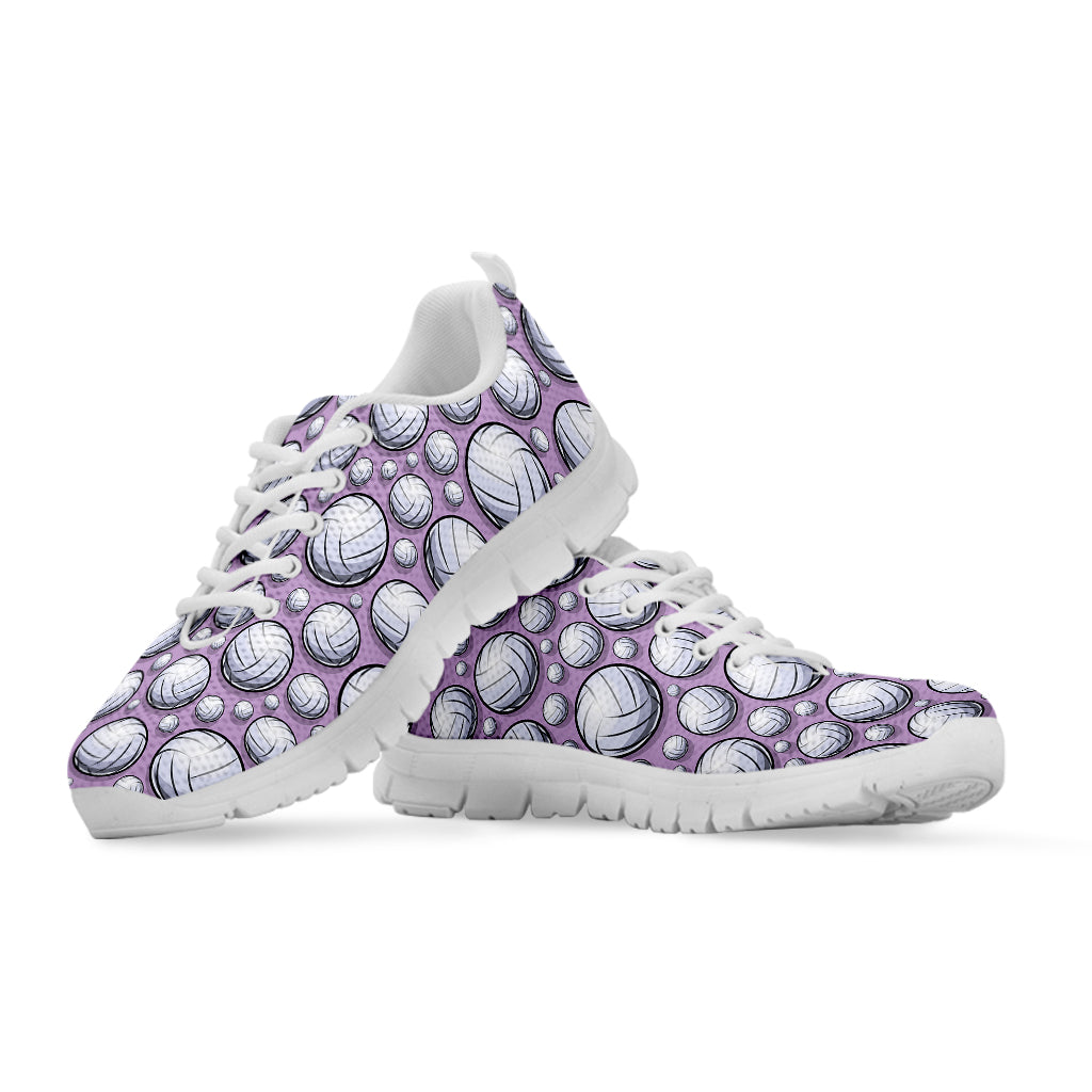 Purple And White Volleyball Print White Sneakers