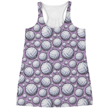 Purple And White Volleyball Print Women's Racerback Tank Top